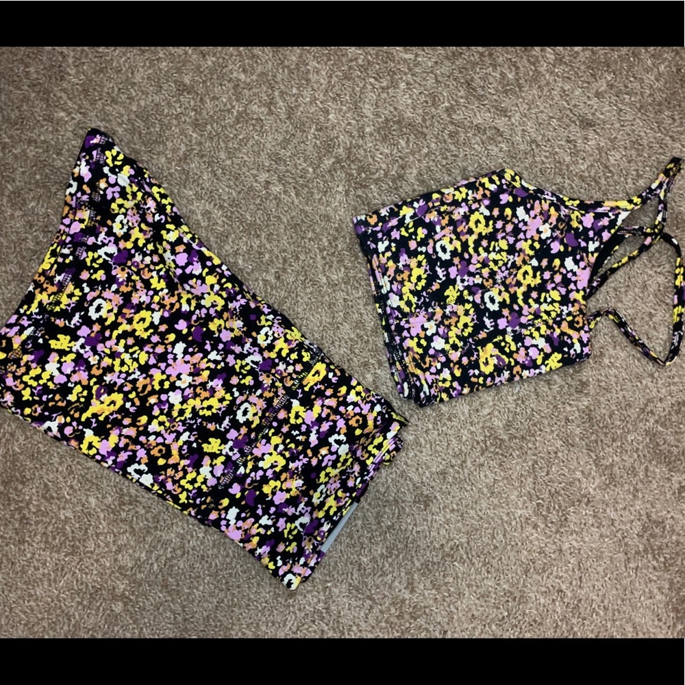 Floral biker shorts and sports bra